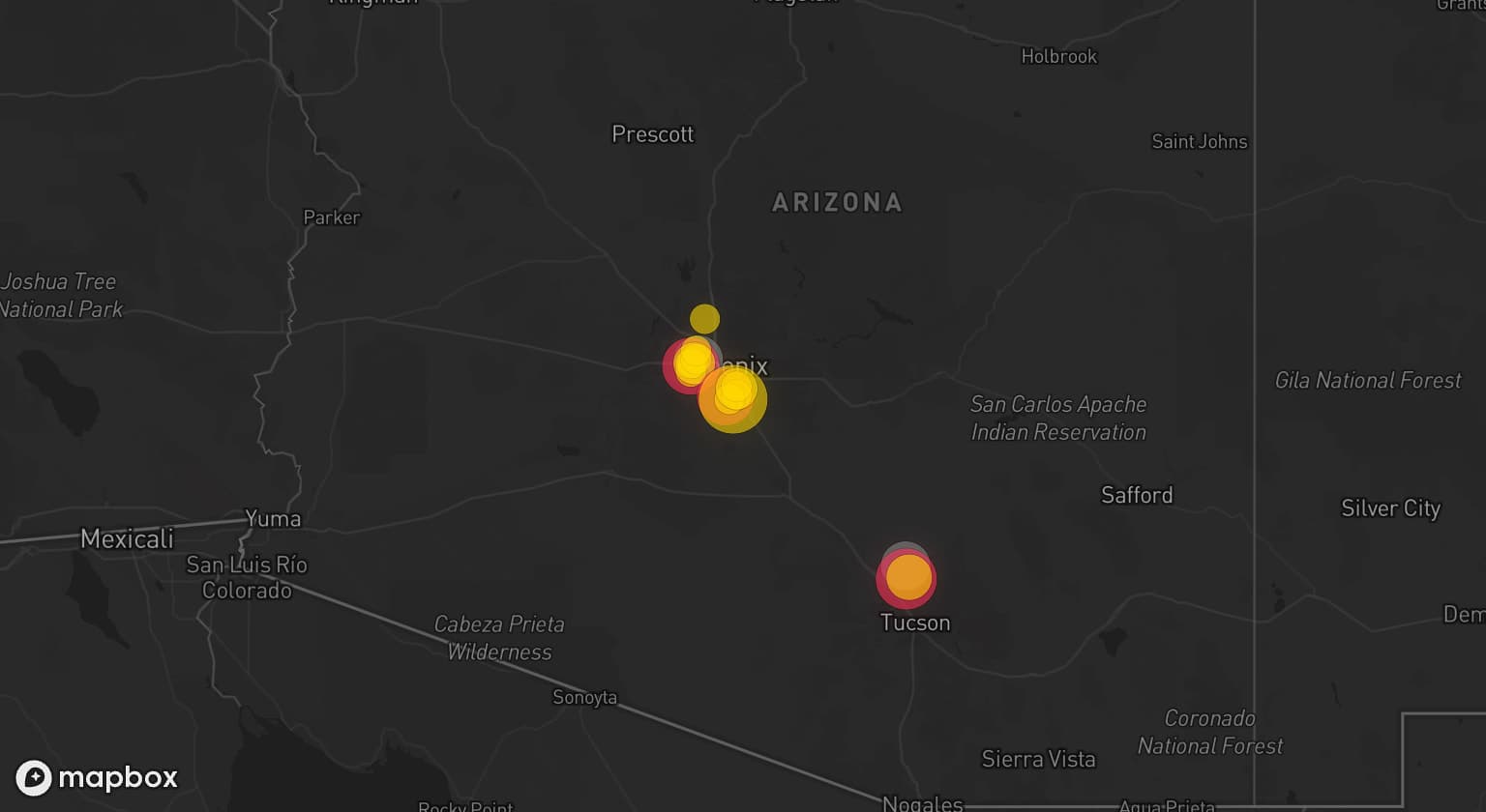 Storm map for 2 areas across Arizona
