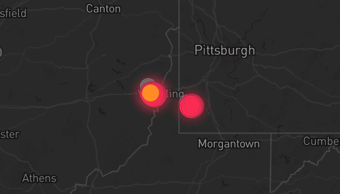 Storm map for 2 areas across Ohio and Pennsylvania
