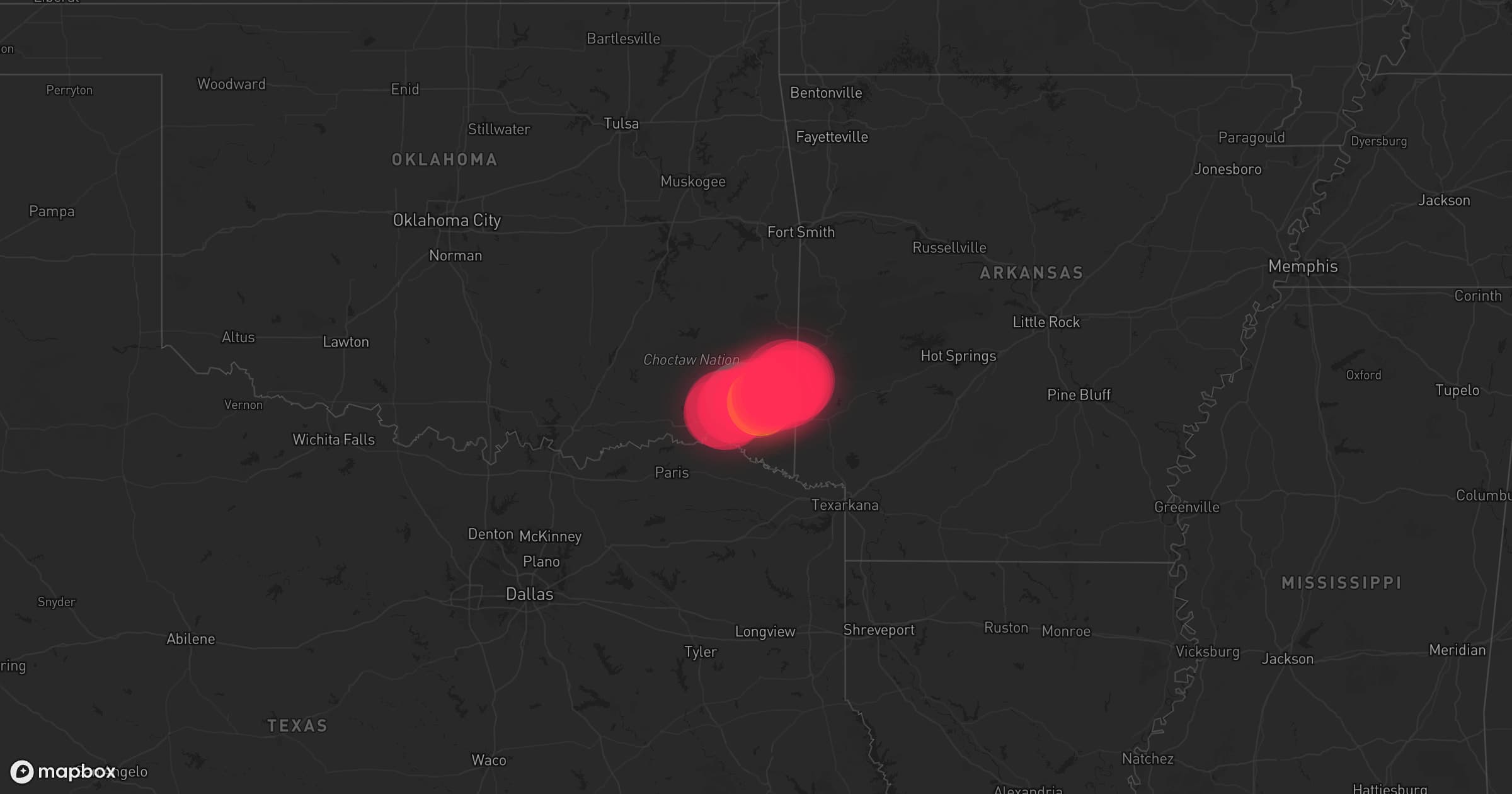 Storm map for 6 areas across Oklahoma and Arkansas