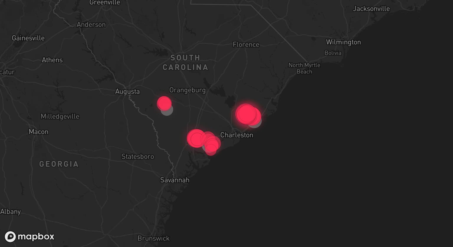 Storm map for 3 areas across South Carolina