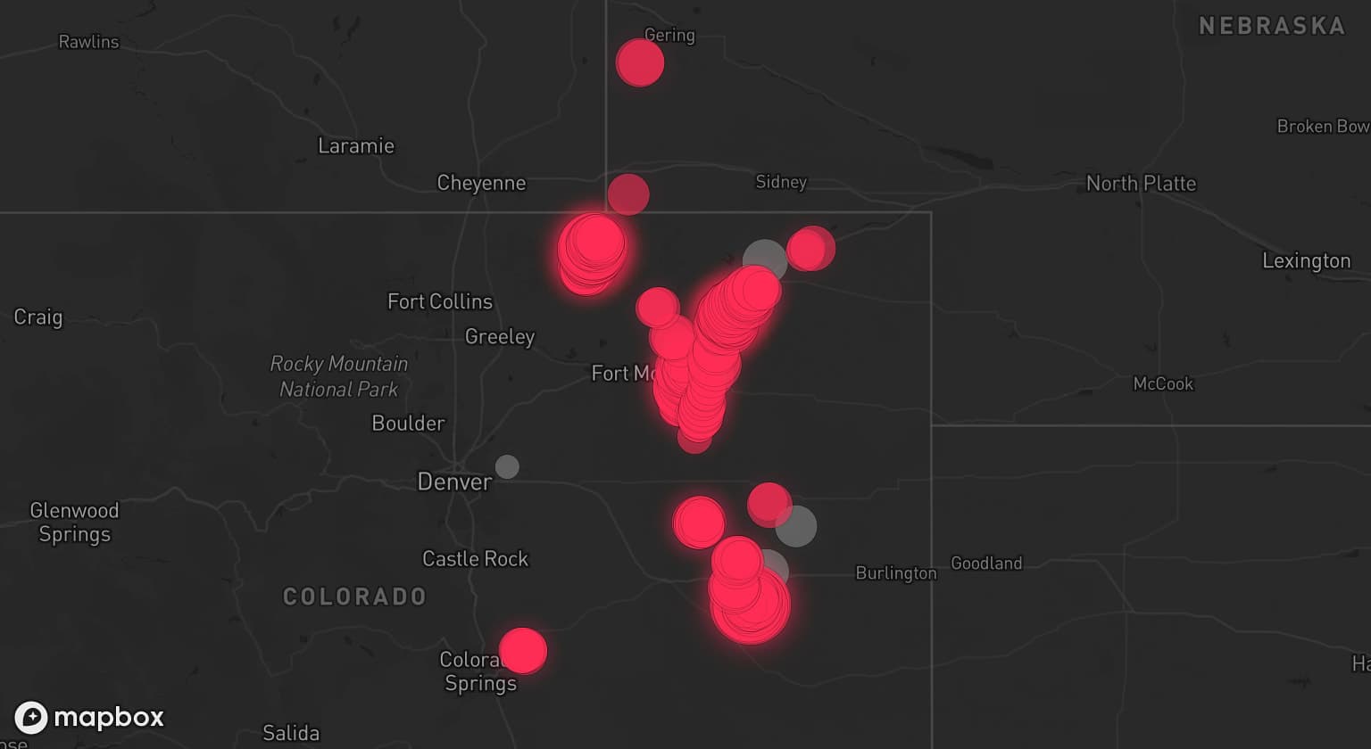Storm map for 5 areas across Colorado