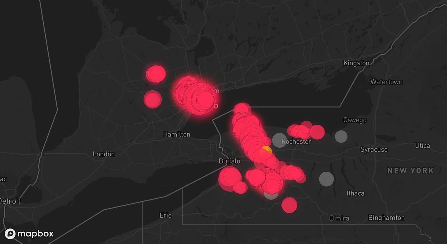 Storm map for 6 areas across New York