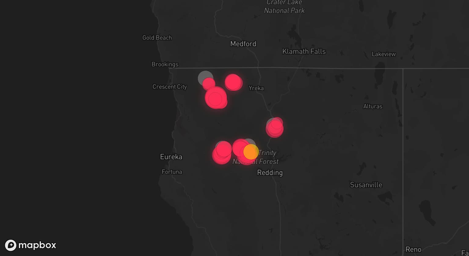Storm map for 6 areas across California