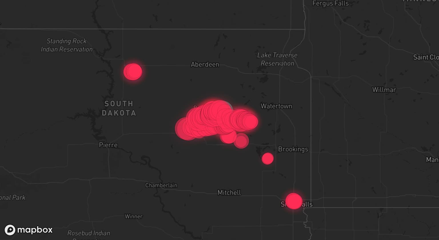 Storm map for 3 areas across South Dakota