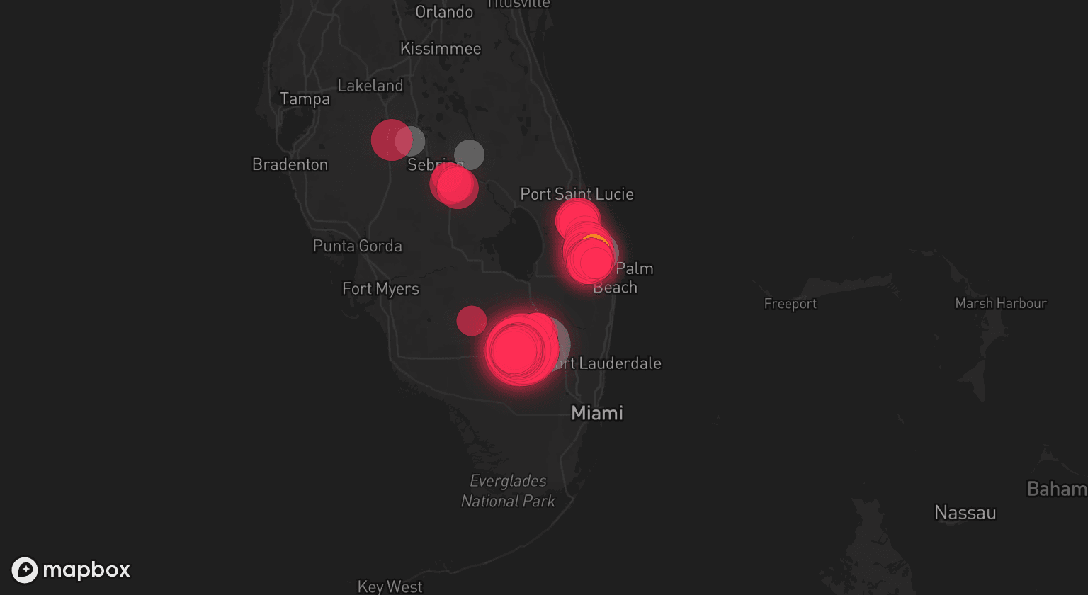 Storm map for 4 areas across Florida