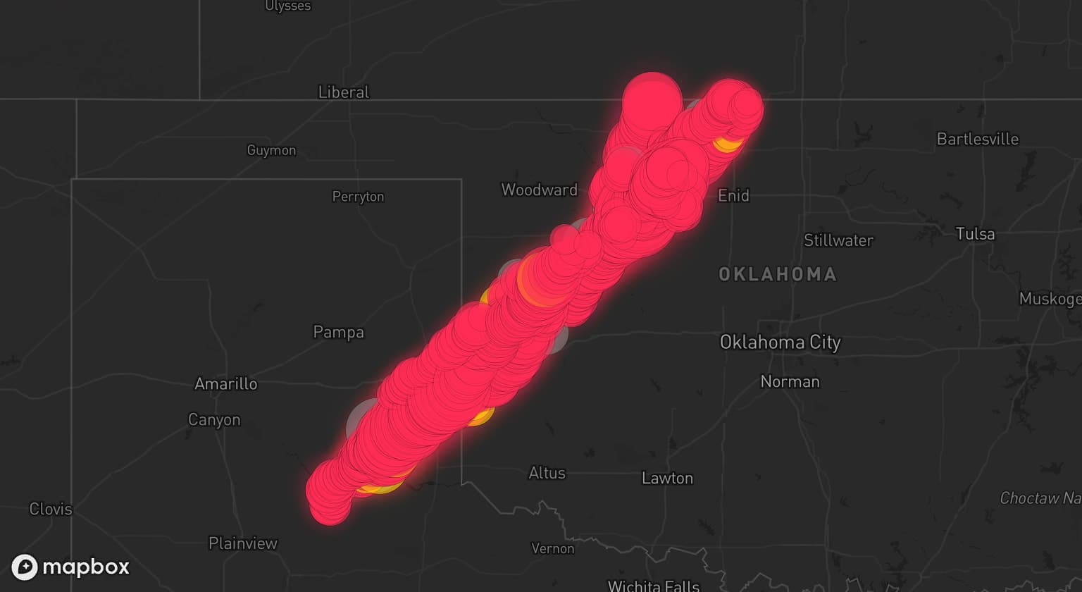 Storm map for 21 areas across Texas and Oklahoma