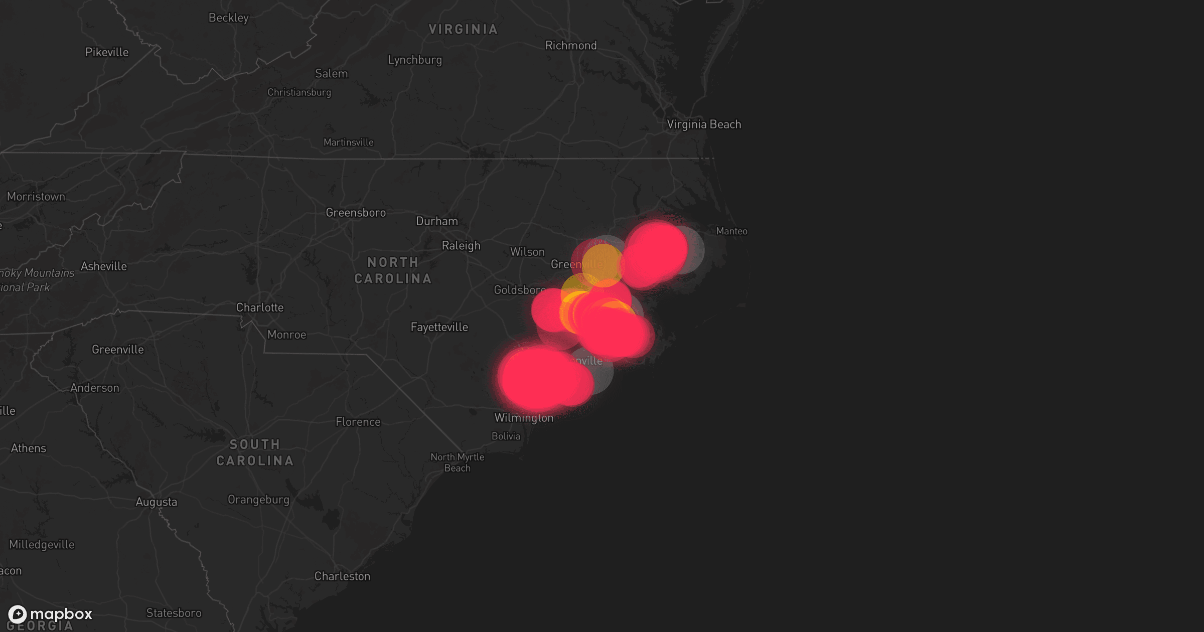 Storm map for 7 areas across North Carolina