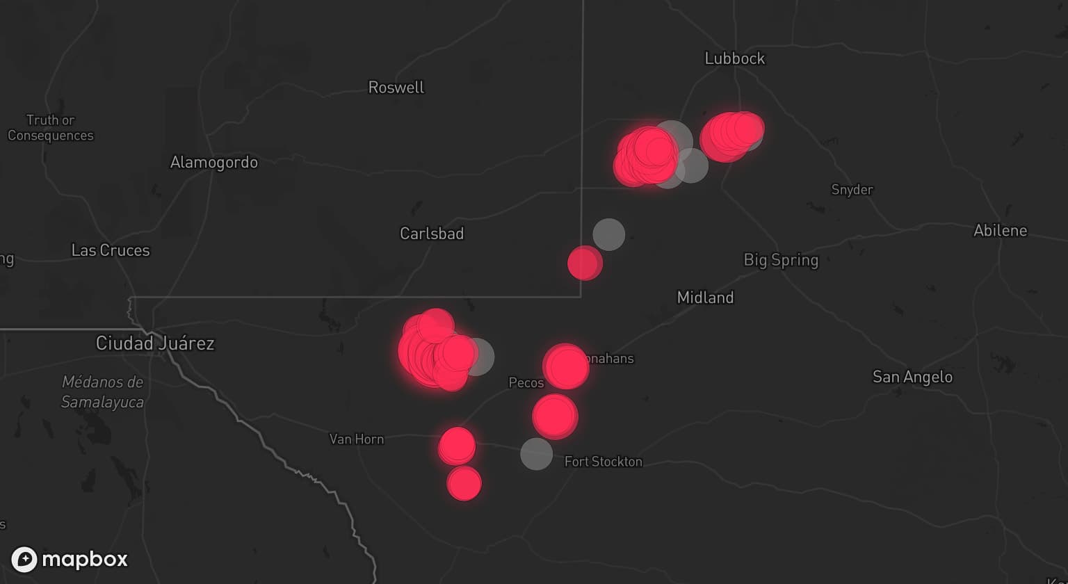 Storm map for 8 areas across Texas
