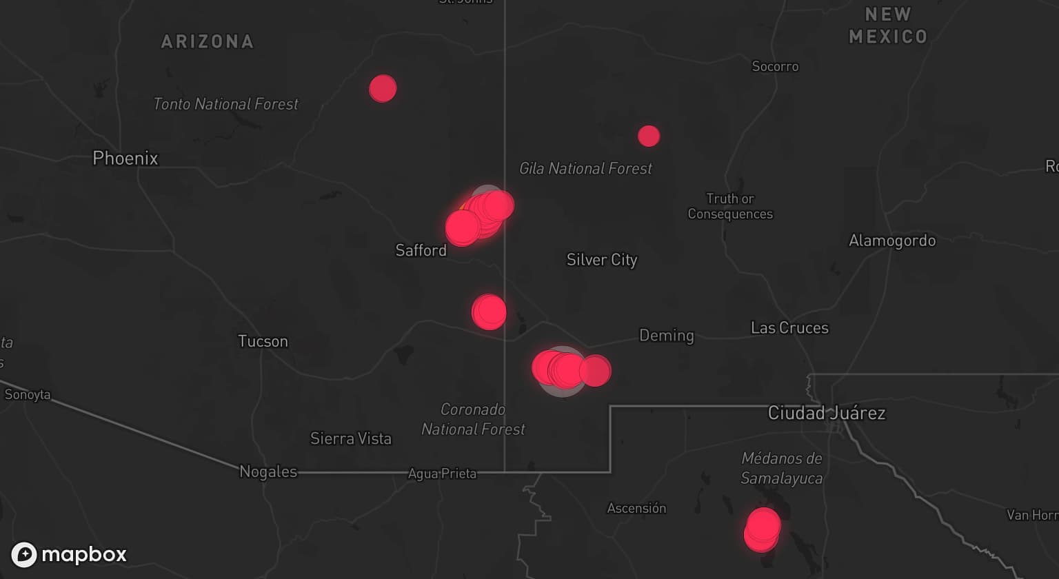 Storm map for 2 areas across New Mexico and Arizona