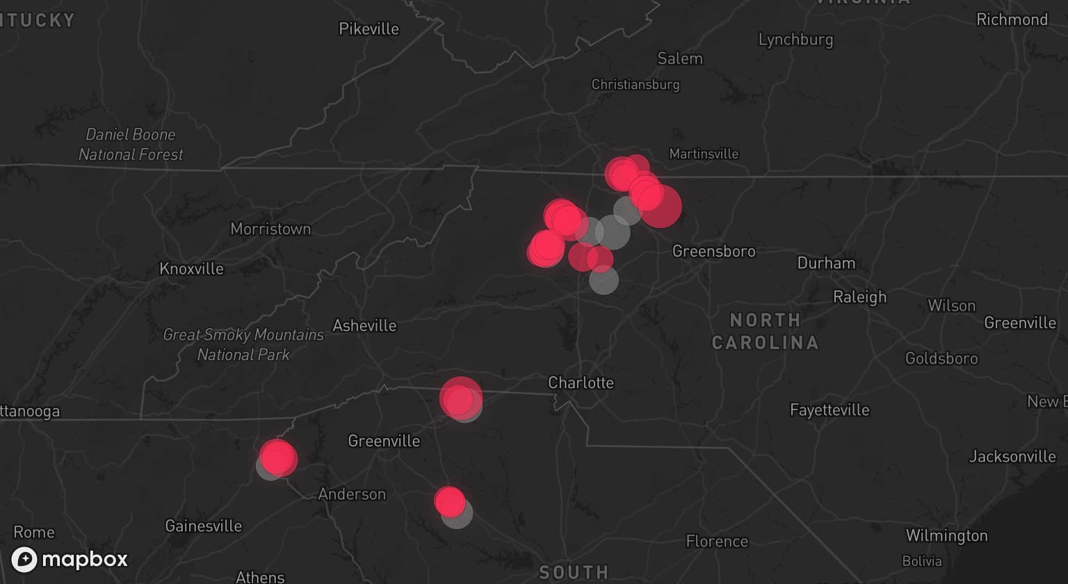 Storm map for 8 areas across North Carolina and South Carolina