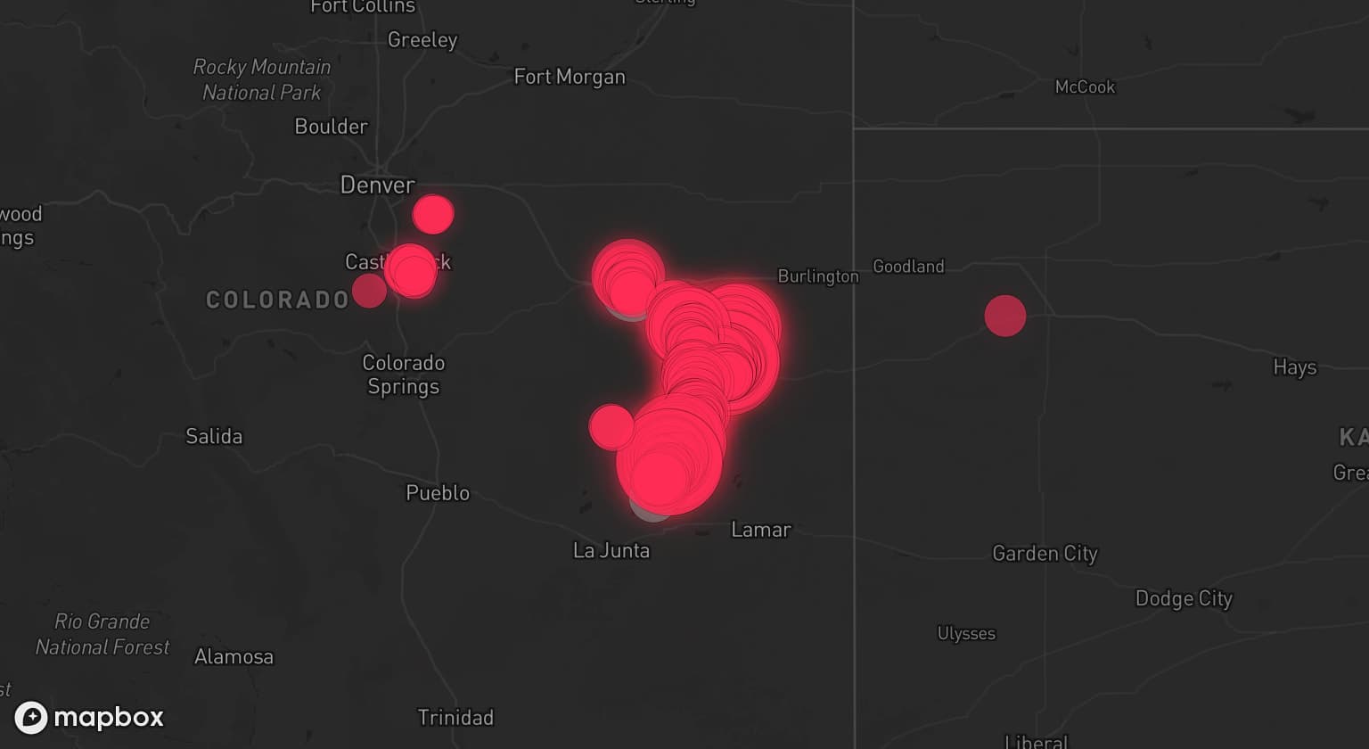 Storm map for 5 areas across Colorado