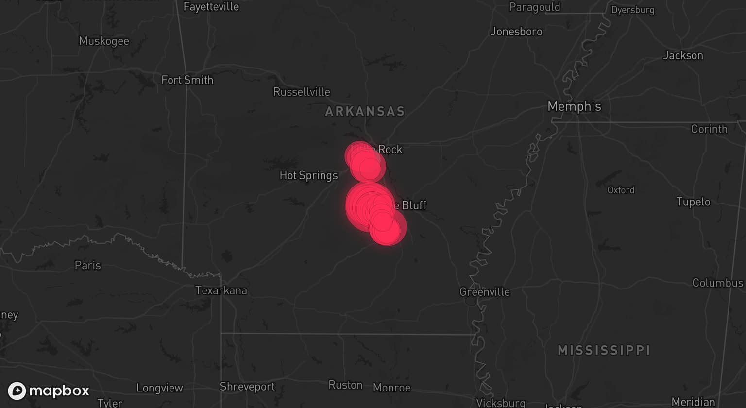 Storm map for 2 areas across Arkansas