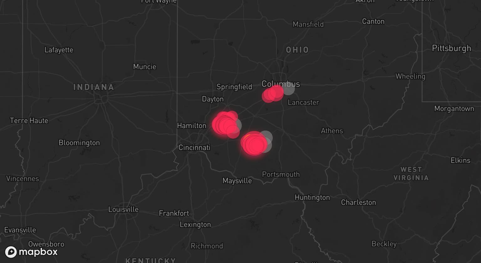 Storm map for 4 areas across Ohio
