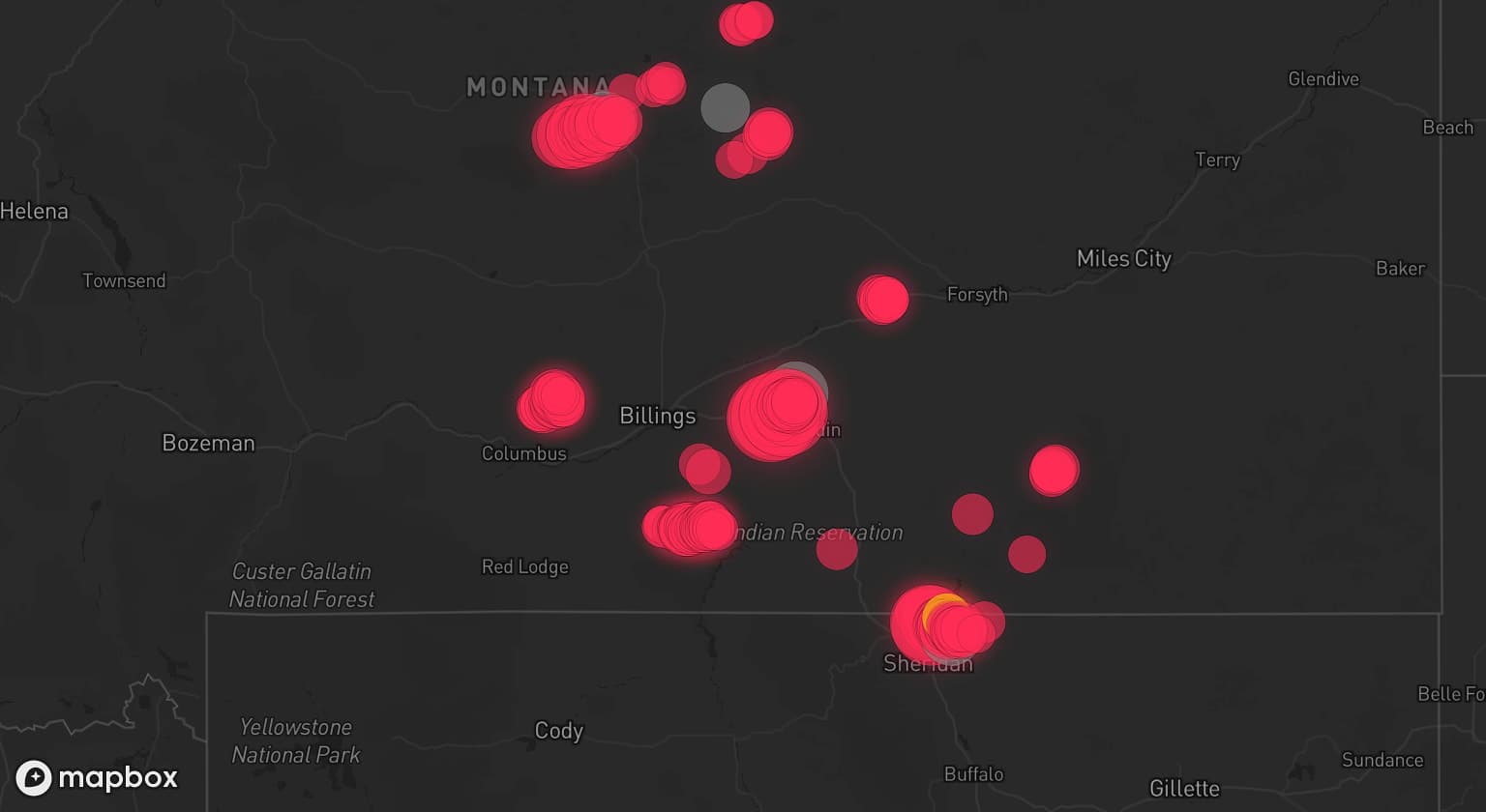 Storm map for 4 areas across Montana and Wyoming