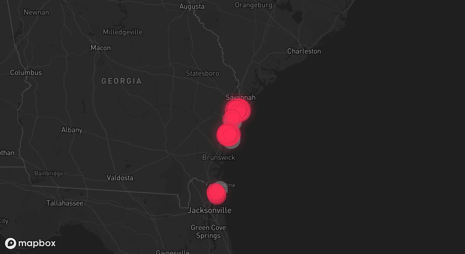 Storm map for 4 areas across Georgia and Florida
