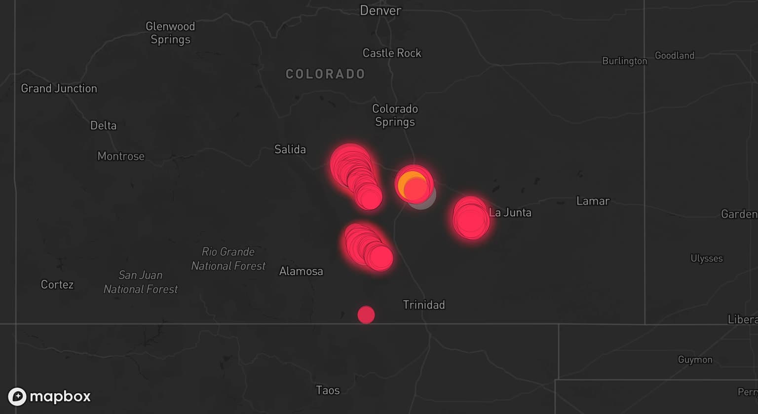 Storm map for 3 areas across Colorado