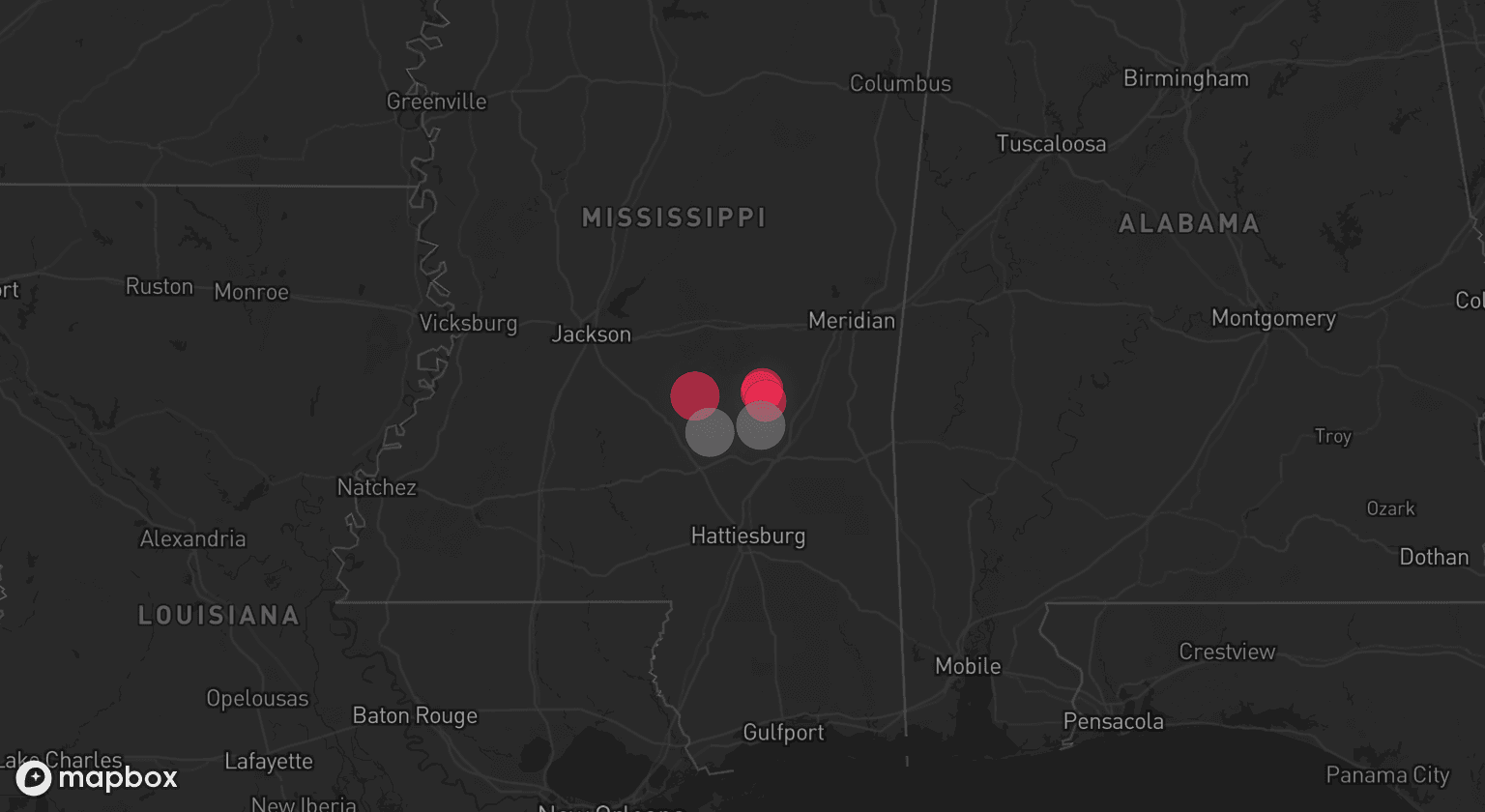 Storm map for 2 areas across Mississippi