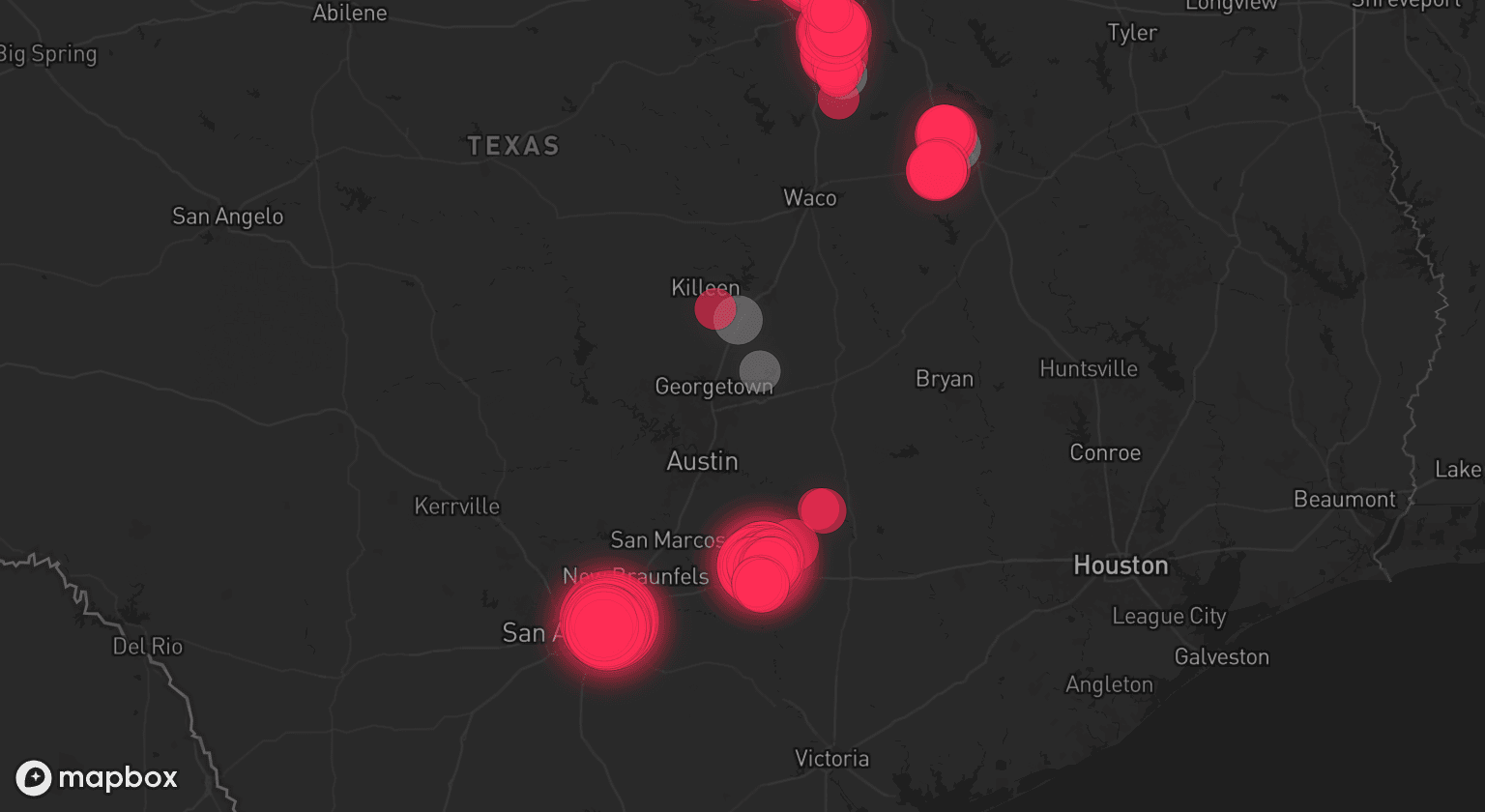 Storm map for 8 areas across Texas