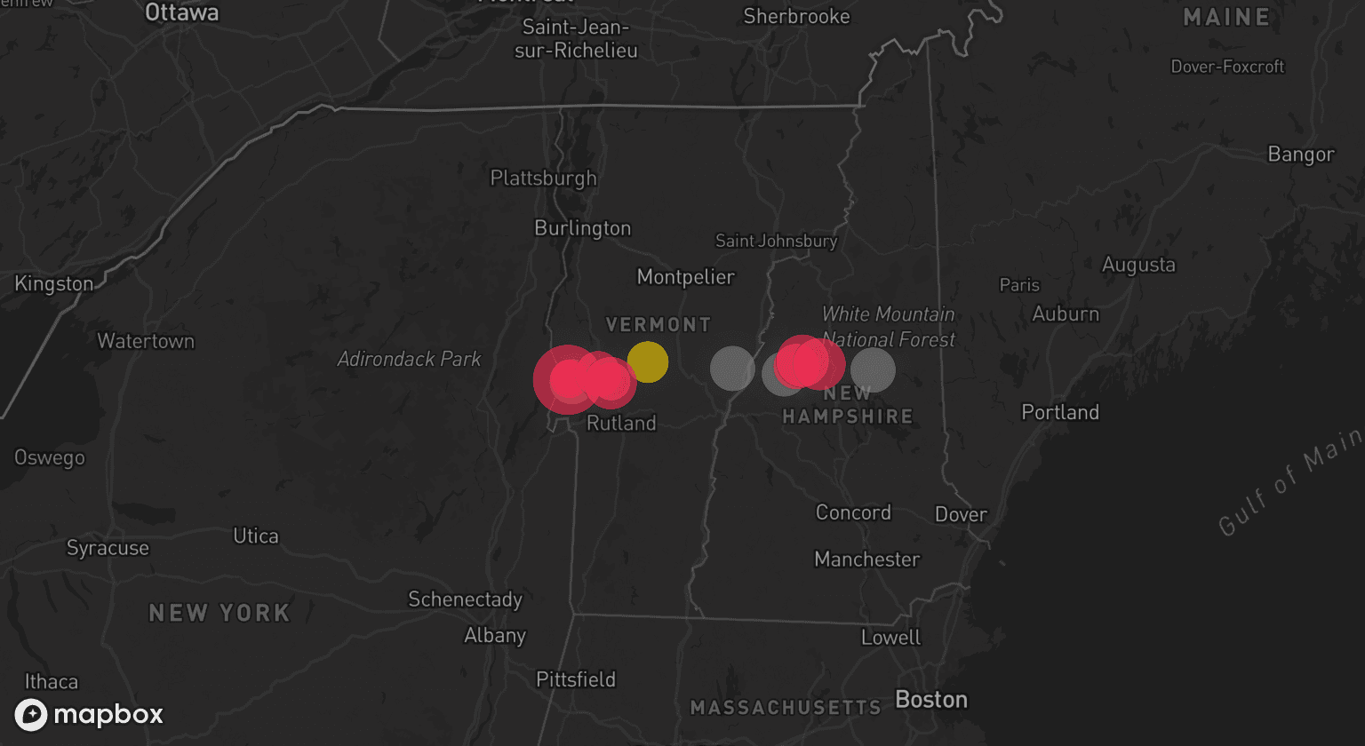Storm map for 4 areas across New Hampshire and Vermont