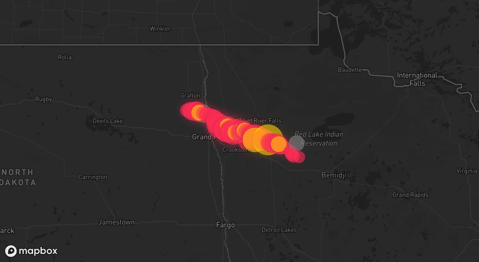 Storm map for 5 areas across Minnesota and North Dakota