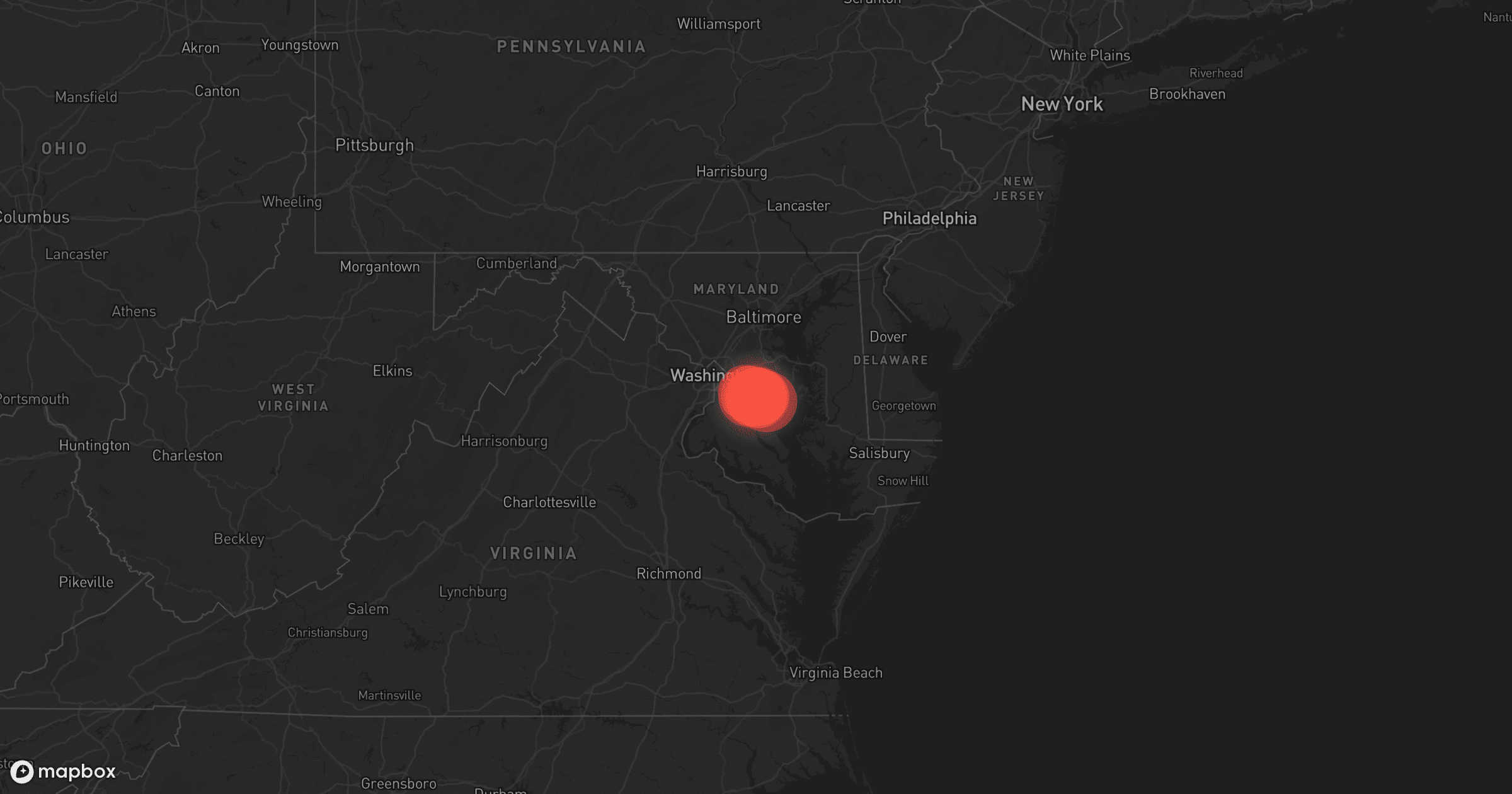 Storm map for 10 areas across North Carolina, Virginia, Maryland, New Jersey, and Delaware