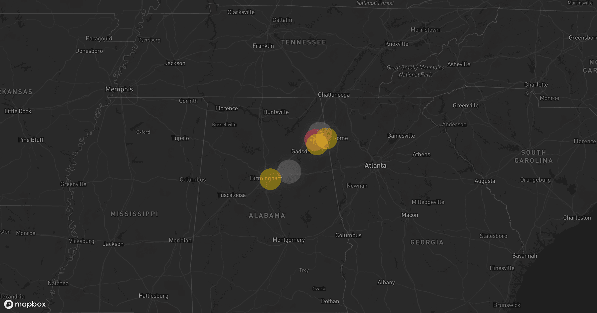 Storm map for 2 areas across Alabama