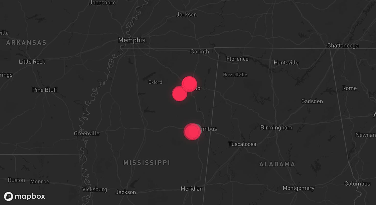 Storm map for the Lowndes County, MS area