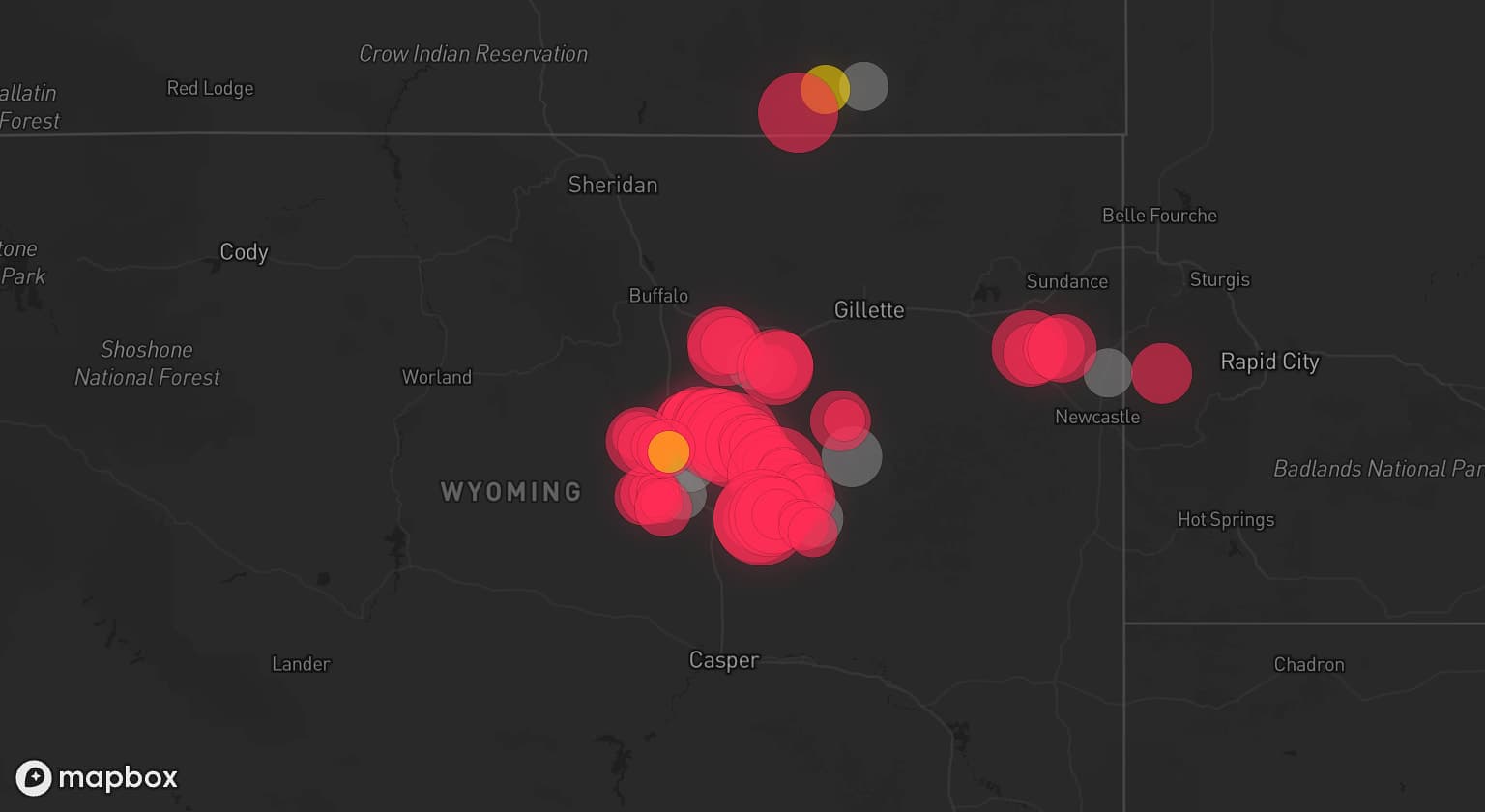 Storm map for 8 areas across Wyoming and Montana