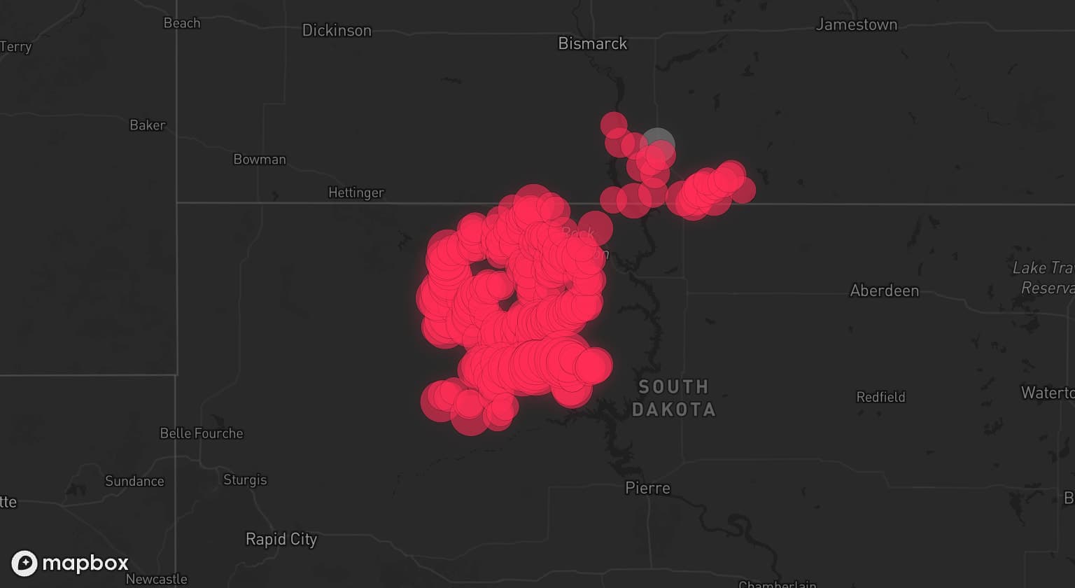 Storm map for 2 areas across South Dakota and North Dakota