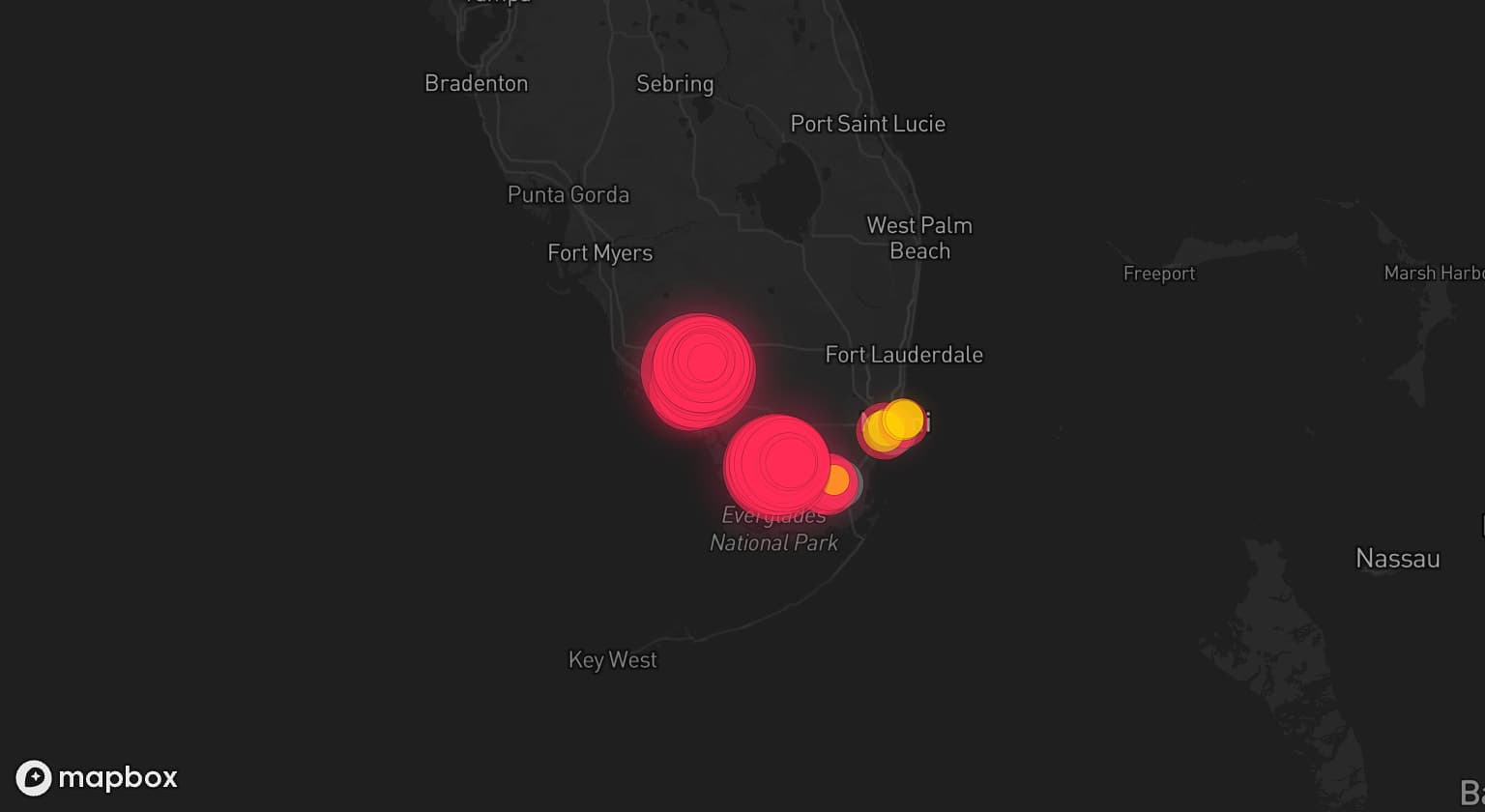 Storm map for 3 areas across Florida