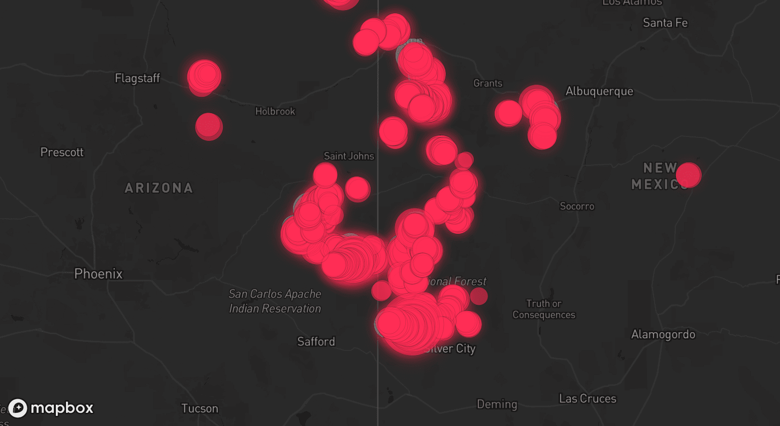 Storm map for 14 areas across New Mexico and Arizona