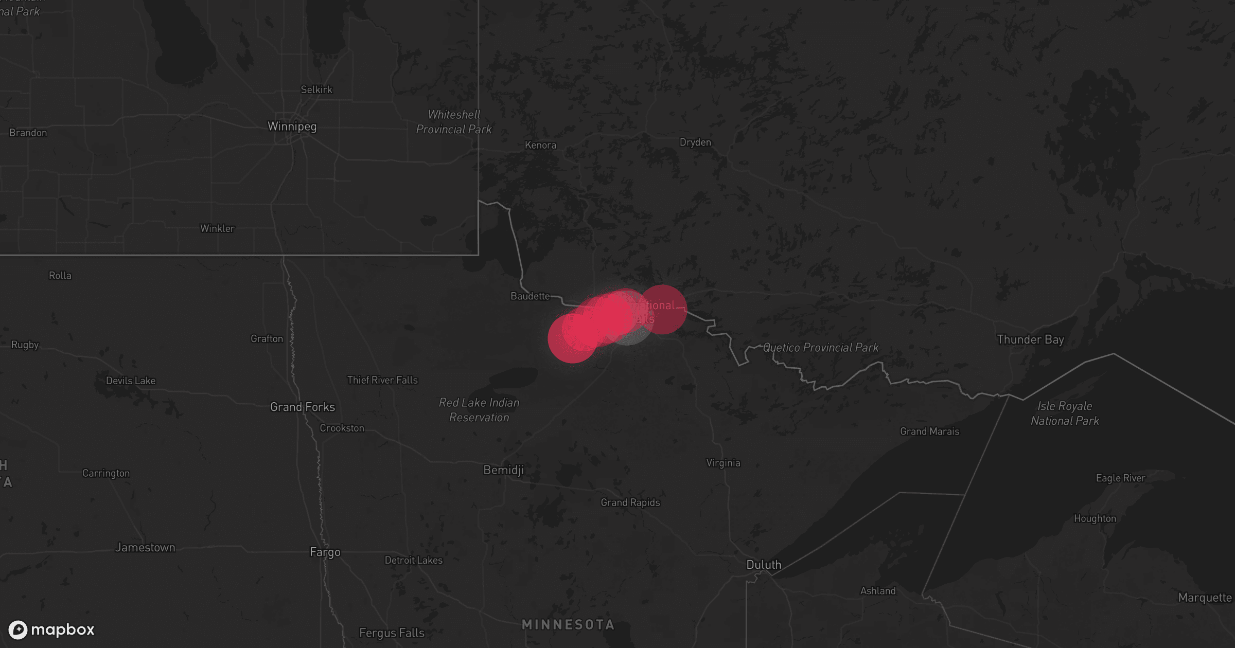Storm map for 3 areas across CA-ON, North Dakota, and Minnesota