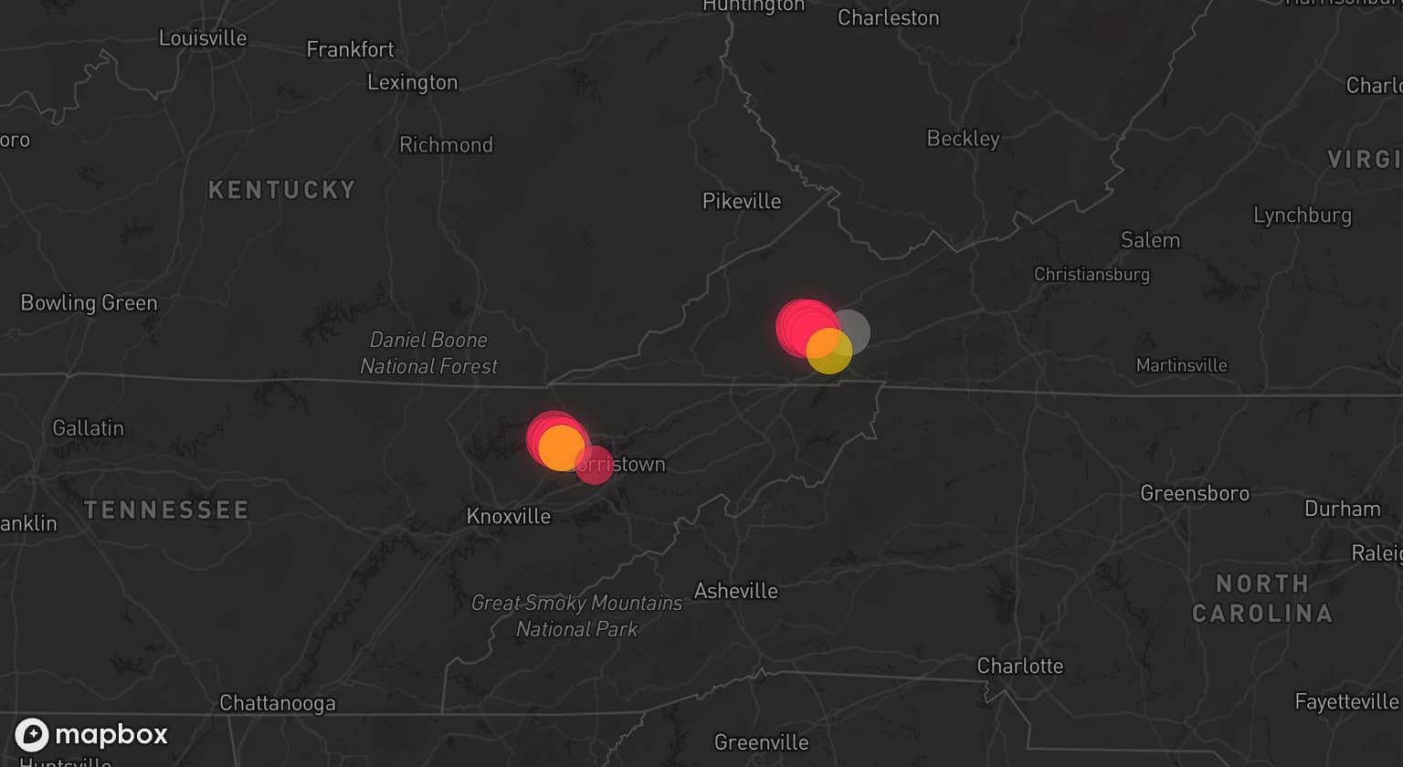 Storm map for the Grainger County, TN area