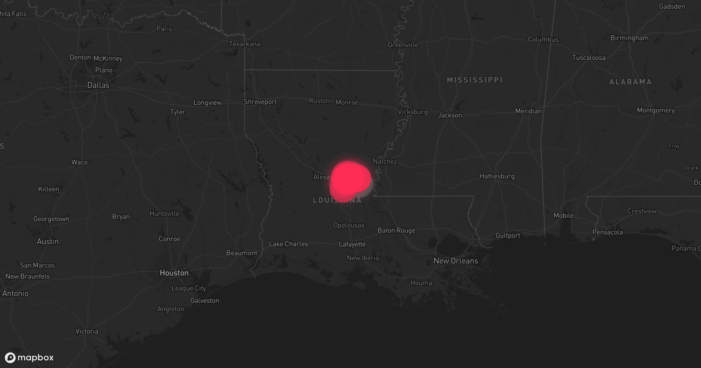 Storm map for 10 areas across Mississippi and Louisiana