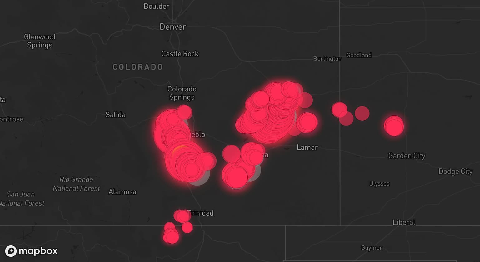Storm map for 7 areas across Colorado