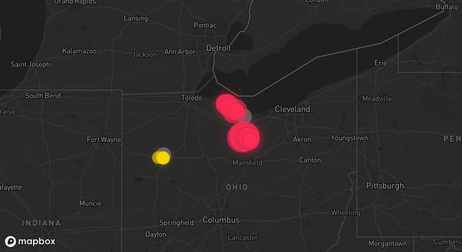 Storm map for 4 areas across Ohio