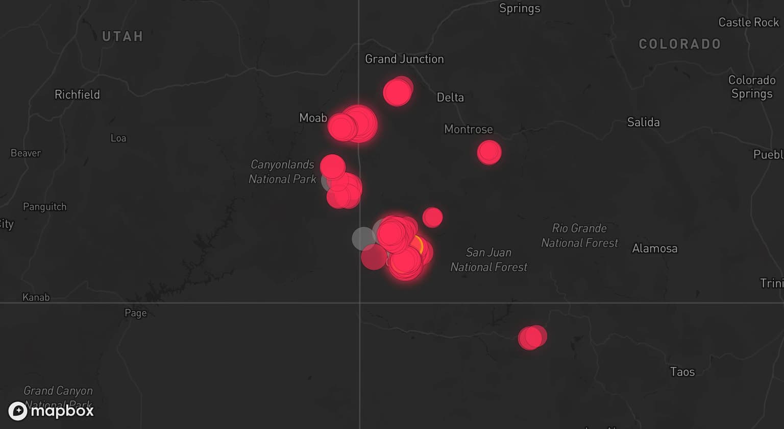 Storm map for 4 areas across Colorado and Utah