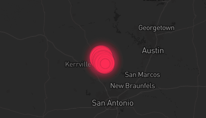 Storm map for the Gillespie County, TX area