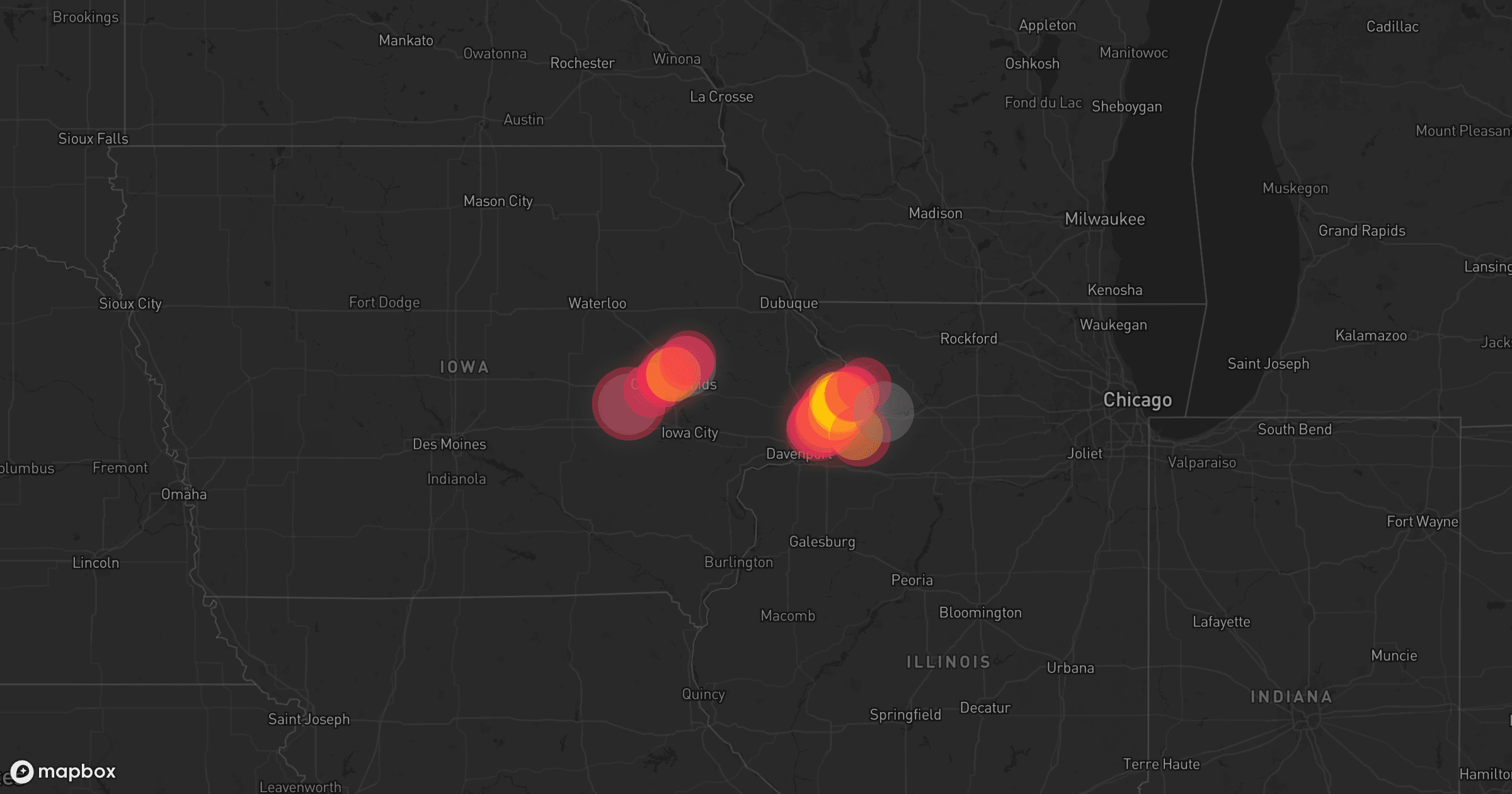 Storm map for 17 areas across Illinois and Iowa