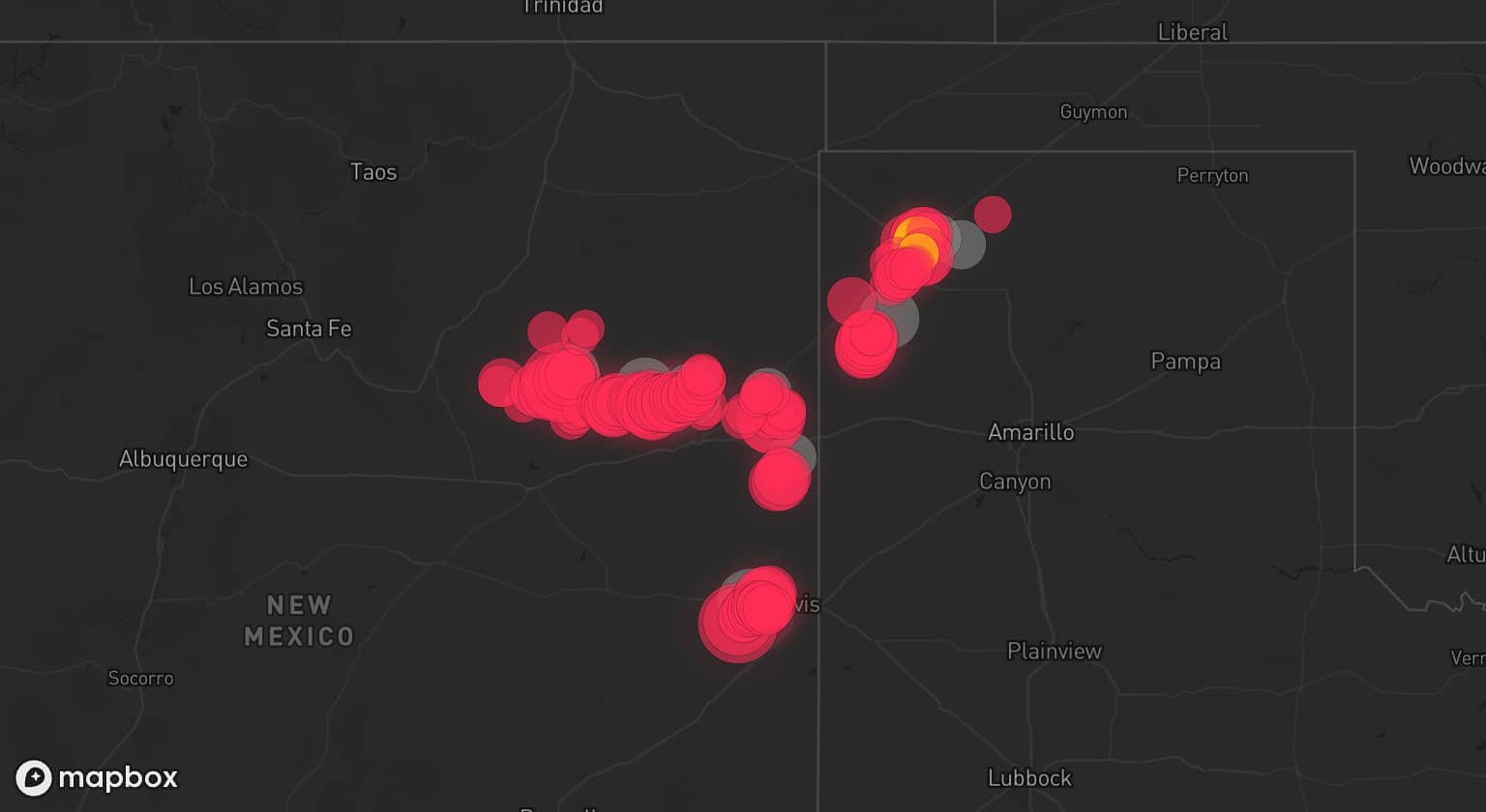 Storm map for 6 areas across New Mexico and Texas