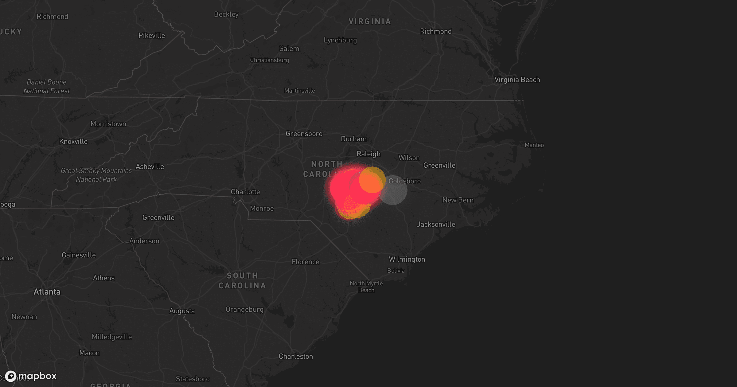 Storm map for 4 areas across North Carolina