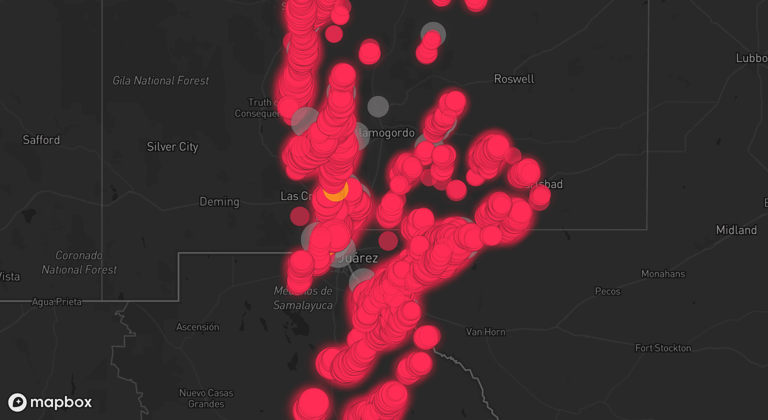 Storm map for 19 areas across Texas and New Mexico