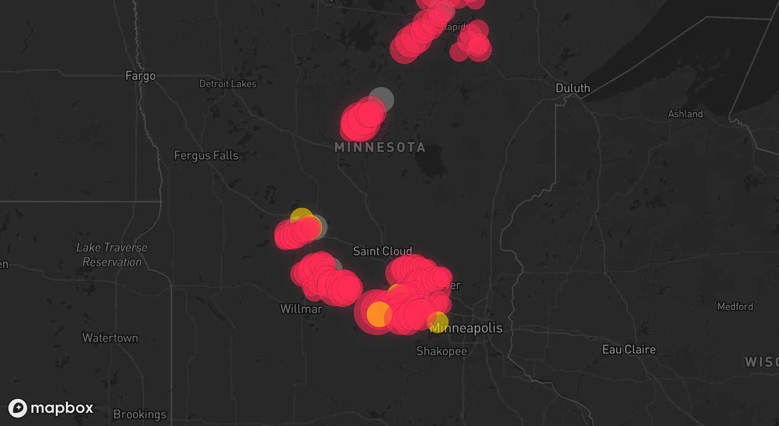 Storm map for 7 areas across Minnesota