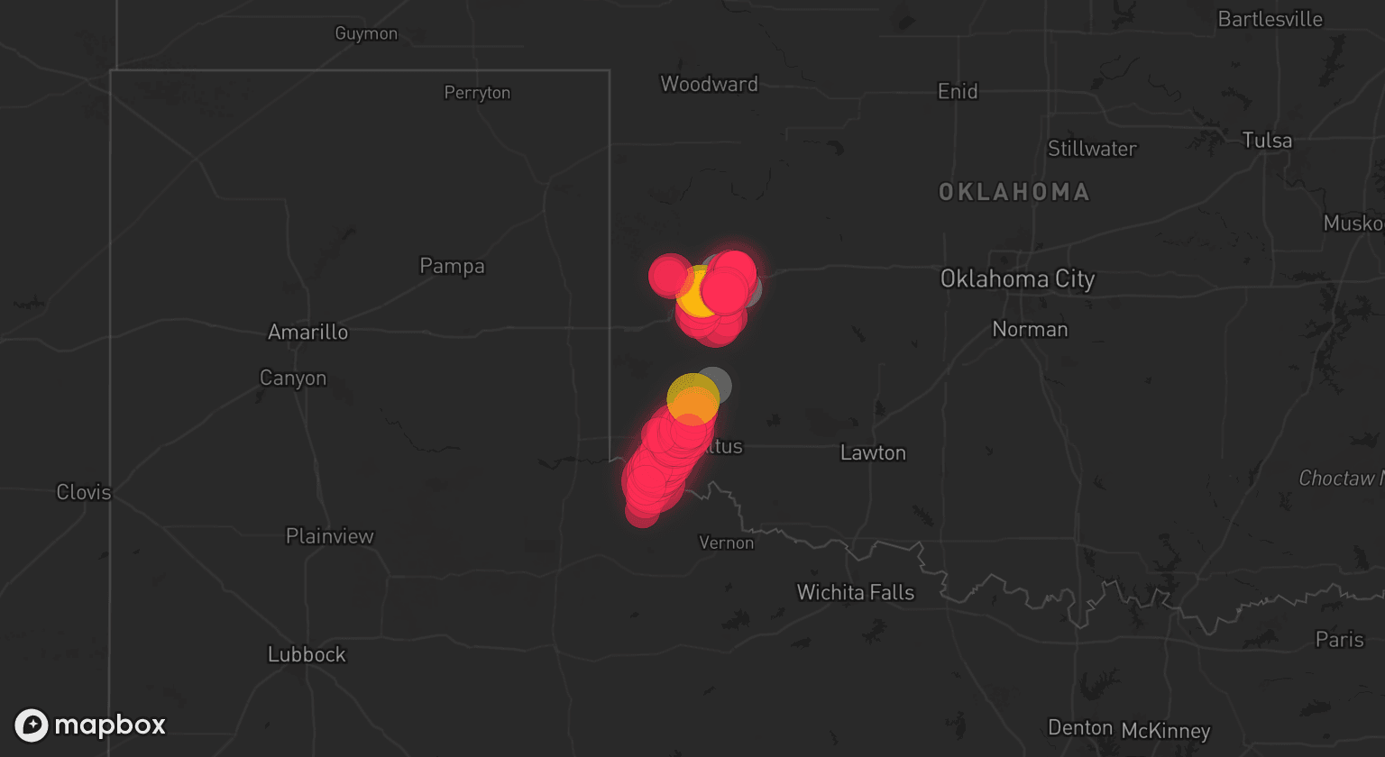 Storm map for 5 areas across Oklahoma