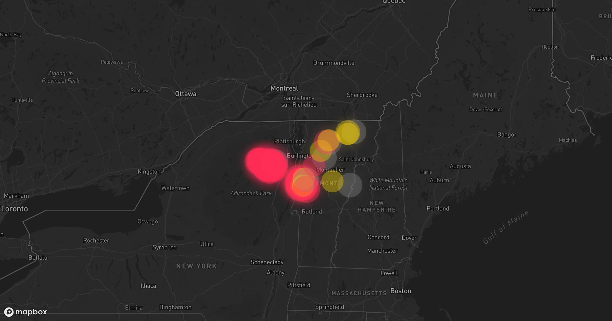 Storm map for 11 areas across New York and Vermont