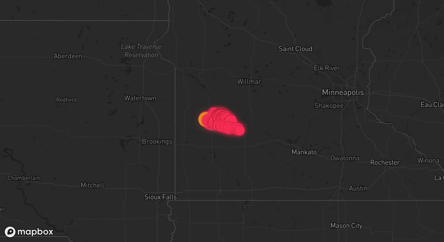 Storm map for the Lyon County, MN area
