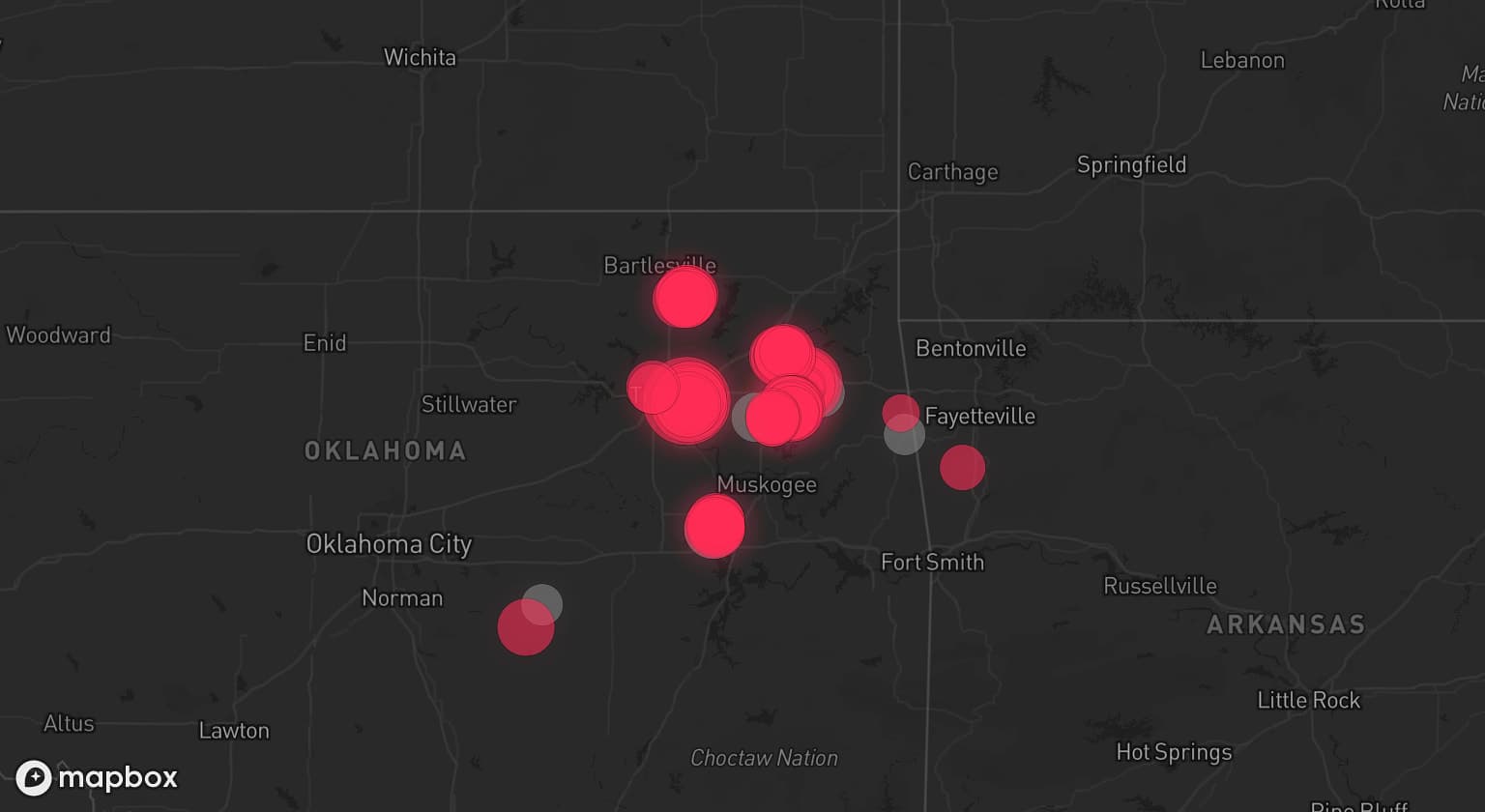 Storm map for 6 areas across Oklahoma