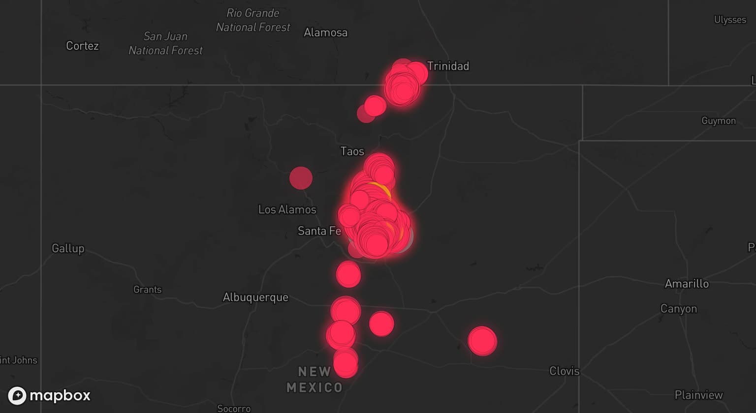 Storm map for 4 areas across New Mexico