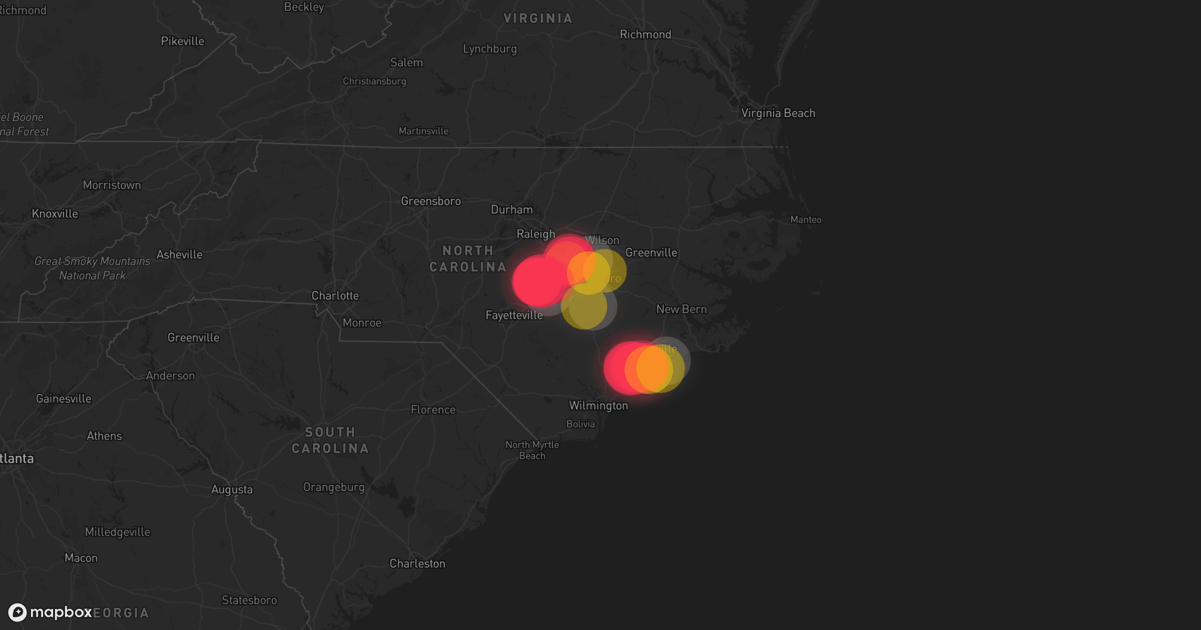 Storm map for 4 areas across North Carolina