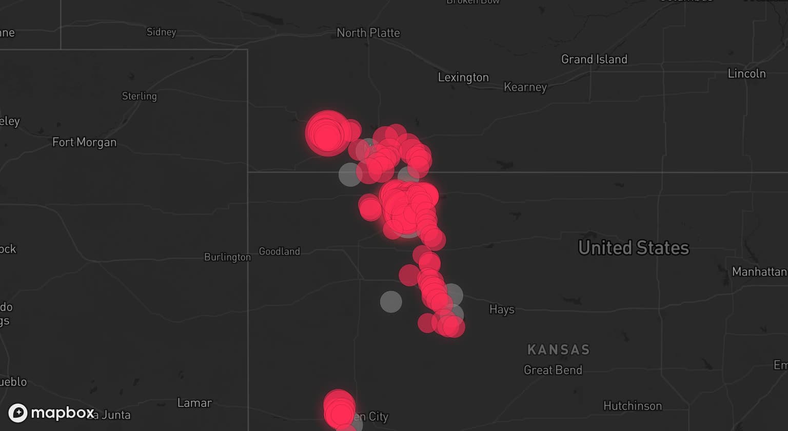 Storm map for 8 areas across Kansas and Nebraska